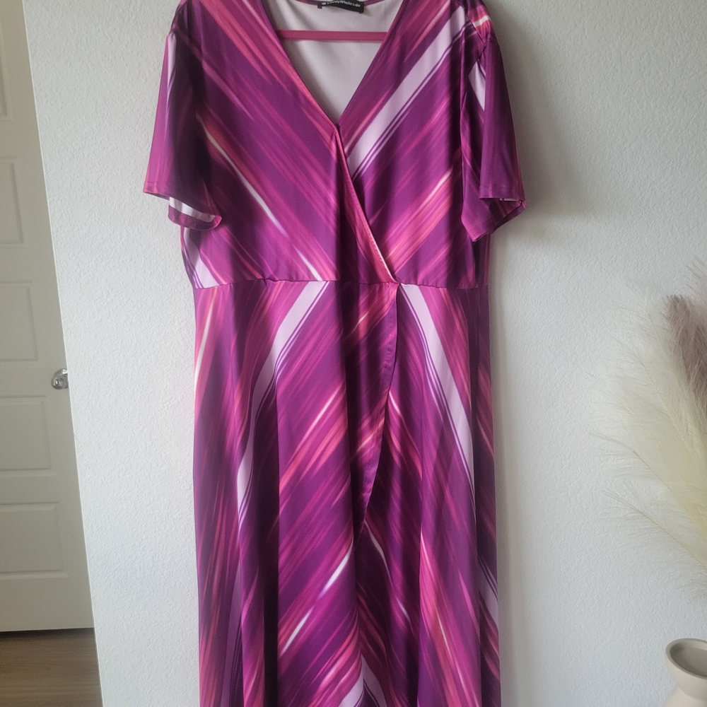 Elegant Pink and Purple Striped Plus Size Dress